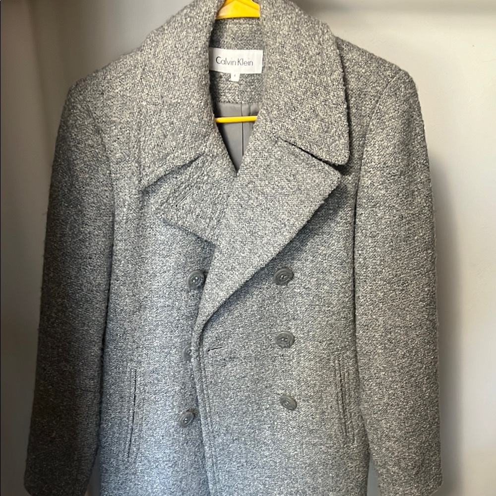 Calvin Klein Gray Wool Blend Pea Coat with Structured Silhouette